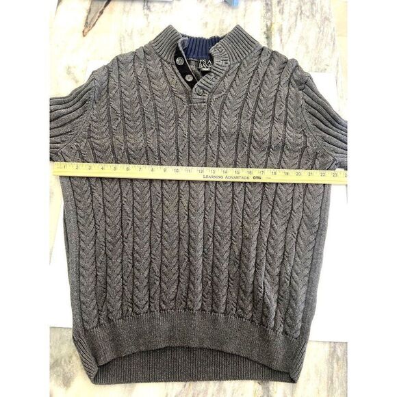 Jos. A. Bank Men's Grey Cable Knit Collared Pullover Sweater Sz L EUC - Picture 7 of 8